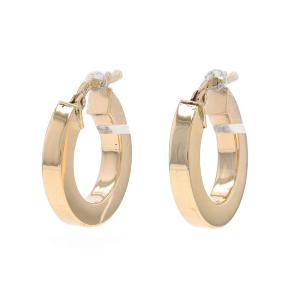 Yellow Gold Hoop Earrings - 14k Squared Edge Pierced Italy - Picture 1 of 5